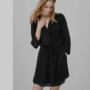 Aritzia Babaton Bennett 100% Silk 3/4 Sleeve Mini Dress Black Sz XS